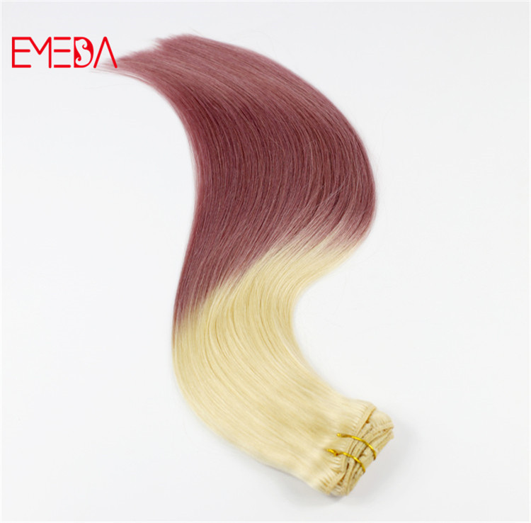 China ombre pink blonde clip in human hair extensions factory supplies YJ318